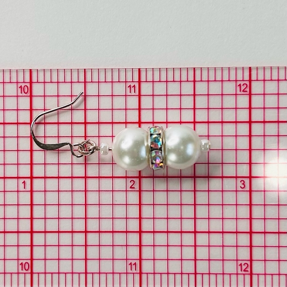 HAND CRAFTED Pearl EARRINGS White Silver Czech Crystal Rondelle Drop NWT - Picture 6 of 10
